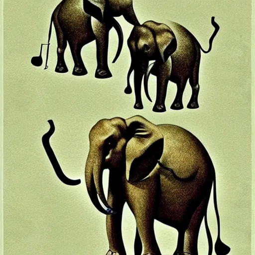 Prompt: A carpet with dancing elephants by Salvador Dali, beautiful aesthetic, trending on behance, digital illustration, custom brush, good art, perception of value