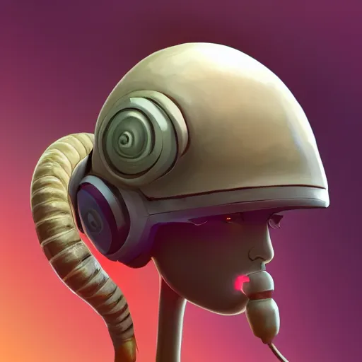 Image similar to snail wearing headset behind pc, highly detailed, trending artstation,