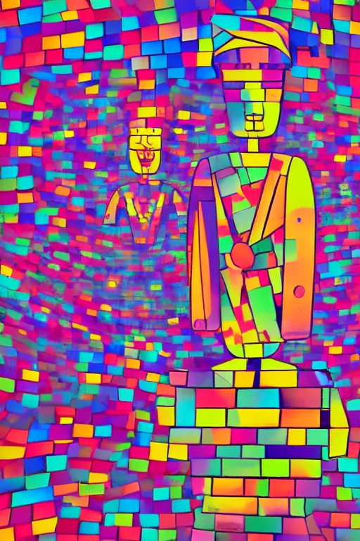 Image similar to cubist moai statue cutout digital illustration cartoon colorful beeple