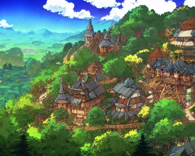 Illustration of a japanese village in anime style on Craiyon