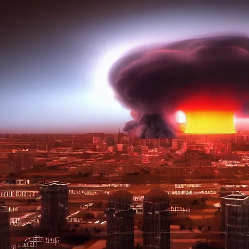 Image similar to nuclear explosion in city, 4 k