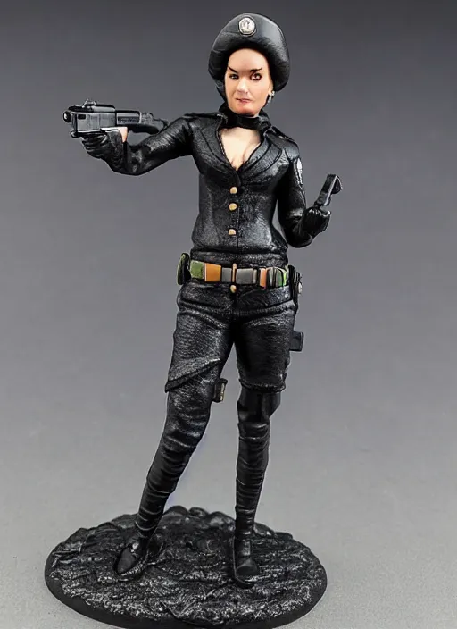 Prompt: Product Introduction Photos, 4K, Full body, 80mm resin detailed miniature of a spy woman with pistol.