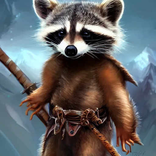 Prompt: epic professional digital airbrushed portrait art of a cute baby raccoon dressed as a barbarian,, best on artstation, cgsociety, wlop, Behance, pixiv, cosmic, epic, stunning, gorgeous,, masterpiece by Dorian Cleavanger and Stanley Lau,