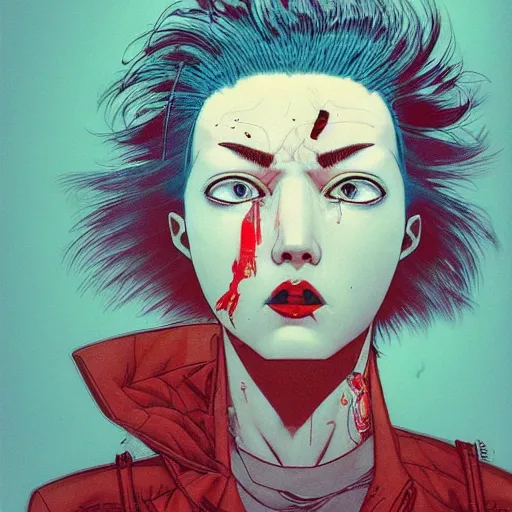 Image similar to prompt : soviet punk portrait soft light painted by james jean and katsuhiro otomo and erik jones, inspired by akira anime, smooth face feature, intricate oil painting, high detail illustration, sharp high detail, manga and anime 1 9 9 9