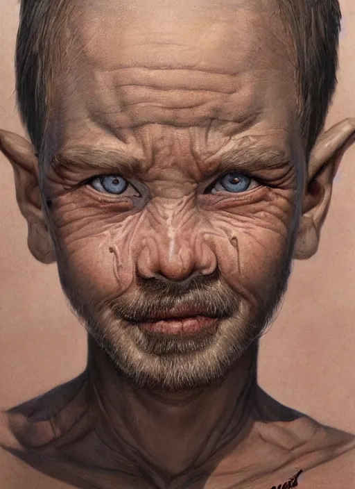 Prompt: portrait of a 7 year old boy, with old wrinkly skin and a scruffy beard, very detailed eyes, hyperrealistic, very detailed painting by Glenn Fabry, by Joao Ruas, by Artgerm
