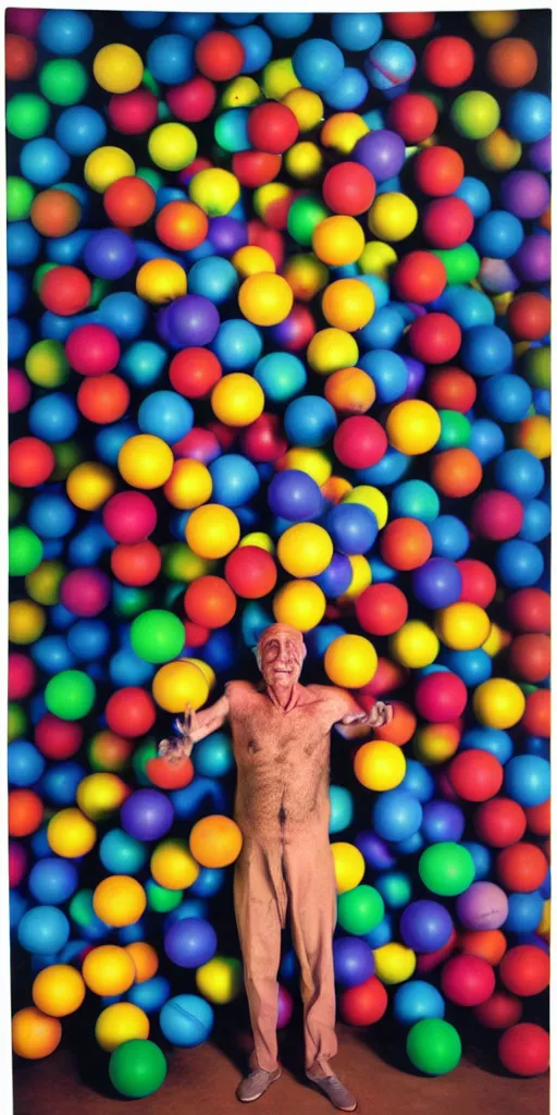 Image similar to award winning photo of albert hoffman playing with BALLS, vivid colors, happy, symmetrical face, beautiful eyes, studio lighting, wide shot art by Sally Mann & Arnold Newman