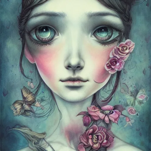 Image similar to a portrait in the style of anna dittmann and mark ryden and arthur rackham.