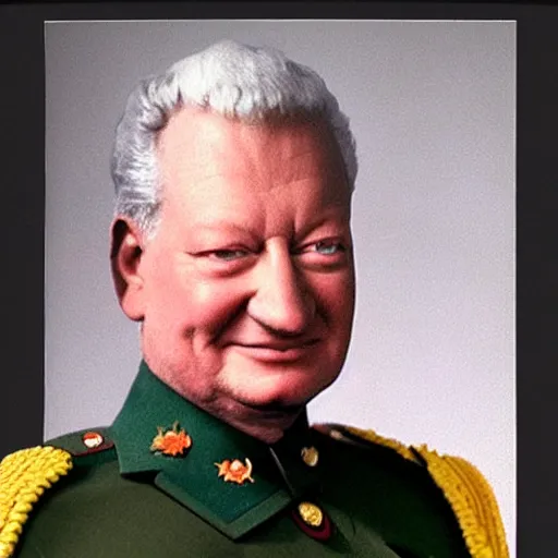 Image similar to yeltsin in military uniform, photo in color