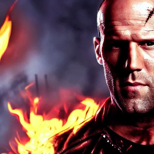 Image similar to Jason Statham as ghost rider 4K quality super realistic