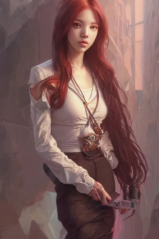 Image similar to portrait of Lisa Blackpink as an architect, highly detailed, digital painting, artstation, concept art, sharp focus, illustration, art by artgerm and greg rutkowski and alphonse mucha