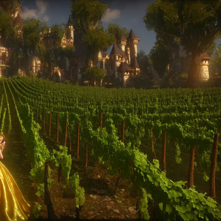 Image similar to fairy tales of princess of vines with a clear skin, ornate 8 k gorgeous intricate gold detailed unreal engine rendered