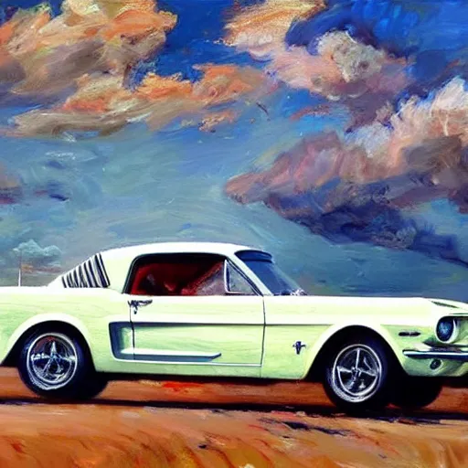 Image similar to Ford Mustang 1960, painting by Vladimir Volegov