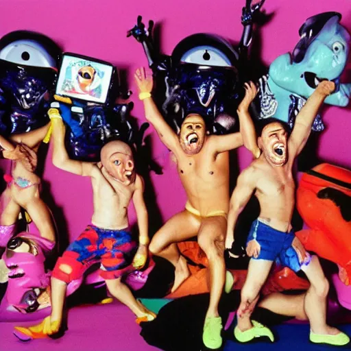 Prompt: crazy toy Pop Figure characterdesign, screaming with drooling mouth open happy, in a Studio by David lachapelle, 90s