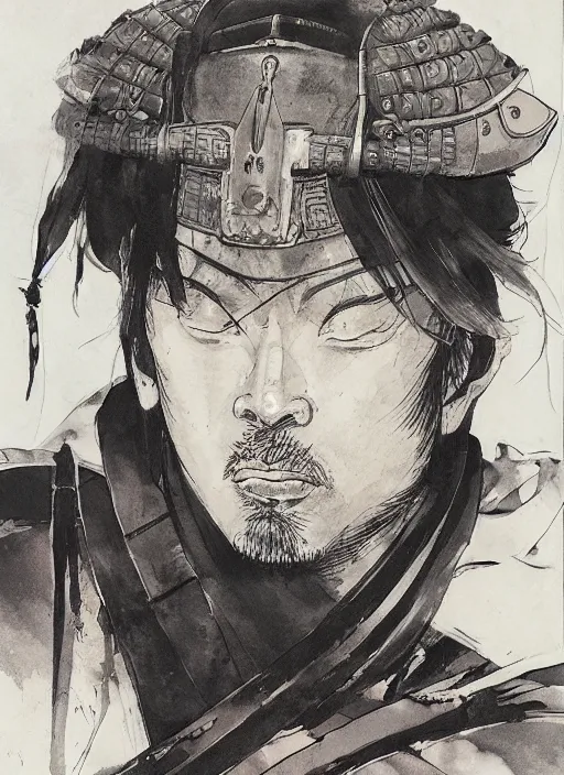 Image similar to portrait of a samurai, by joseph michael lisner, takehiko inoue and kim jung gi and hiroya oku, masterpiece ink illustration,