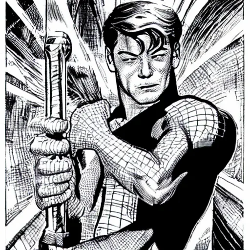 Image similar to peter parker holding mjolnir, marvel, comics, stan lee, jim lee, jack kirby, steve ditko