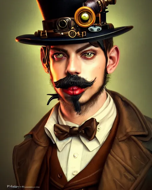 Prompt: steampunk male pepe portrait, handsome, steampunk hat, detective coat, steampunk monocle, complex 3 d render by ilya kuvshinov, peter mohrbacher, greg rutkowski, ryohei hase, dramatic lighting, intricate, highly detailed, sharp focus, luminous, unreal engine, blender, artstation, masterpiece, ray tracing