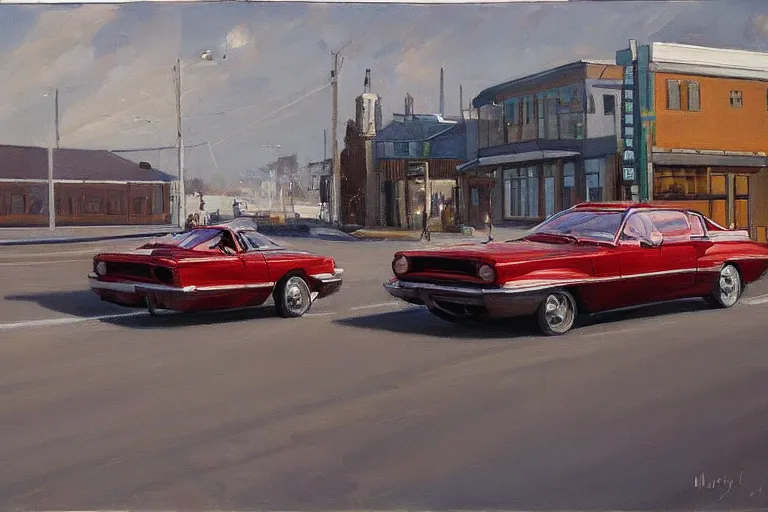 Image similar to hyperrealistic painting of intersecting cars hovering midair by Mary Pratt