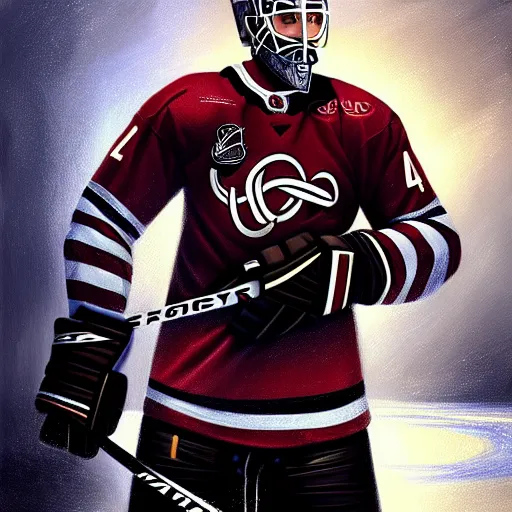 Image similar to Portrait of hockey player The Professor Igor Larionov, fantasy, intricate, elegant, highly detailed, digital painting, artstation, concept art, smooth, sharp focus, luxury fashion illustration, art by artgerm and greg rutkowski and alphonse mucha, brightly lit cinematic soft lighting, photorealistic