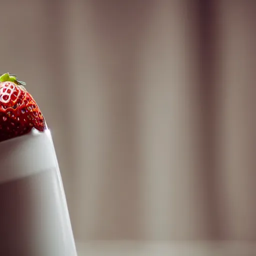 Prompt: a close up photo of milk pouring over a strawberry, macro, highly detailed,