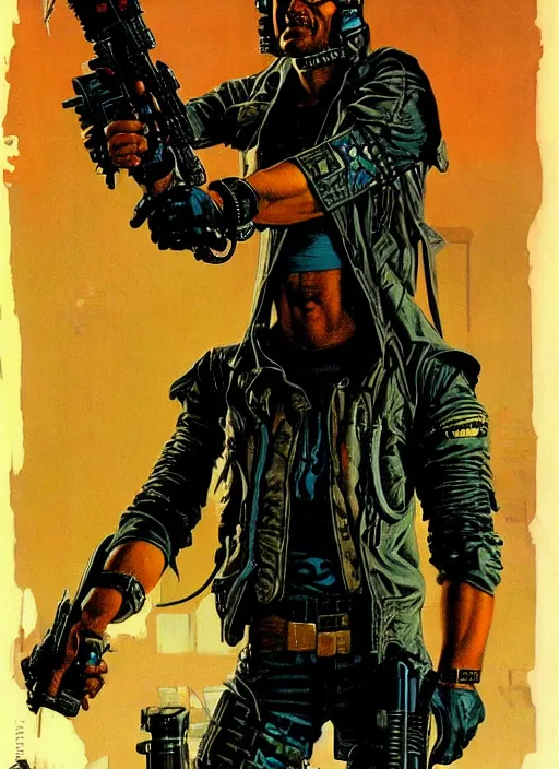 Image similar to cyberpunk mercenary. portrait by clyde caldwell and jean giraud and anton otto fischer and john philip falter and will eisner and gil elvgren