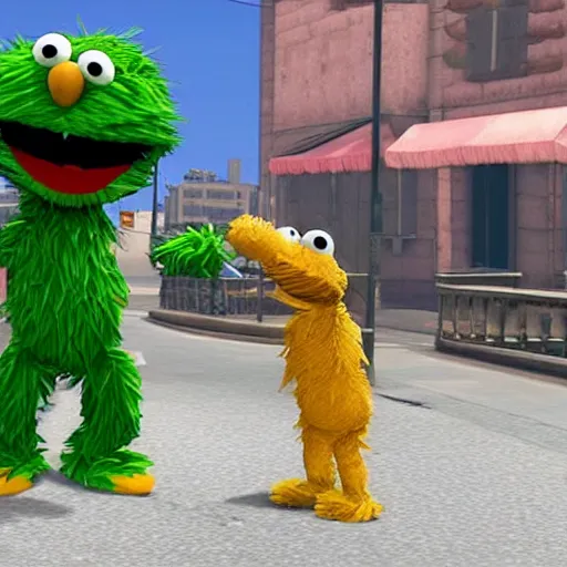 Prompt: sesame street characters in grand theft auto v