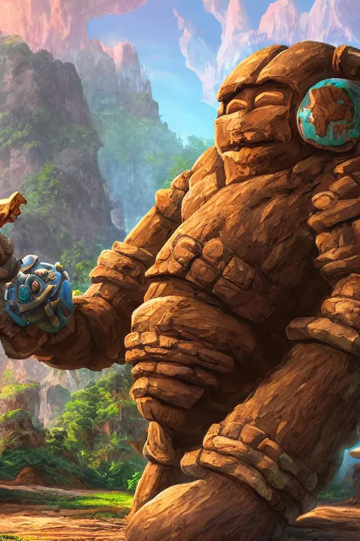 Image similar to zelda fantasy art giant golem troll wood rock greeble gemstone, global illumination ray tracing hdr fanart arstation by sung choi and eric pfeiffer and gabriel garza and casper konefal