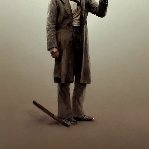 Prompt: a highly detailed epic cinematic concept art CG render digital painting artwork costume design: Abraham Lincoln as a 1950s tired disillusioned poet, barefoot, smoking a cigarette. volumetric lighting. By Greg Rutkowski, in the style of Francis Bacon and Syd Mead and Norman Rockwell and Beksinski, great attention to proper perfect anatomy, highly detailed, painted by Francis Bacon and Edward Hopper, painted by James Gilleard, surrealism, airbrush, Ilya Kuvshinov, WLOP, Stanley Artgerm, very coherent, triadic color scheme, realistic facial expression, art by Takato Yamamoto and James Jean