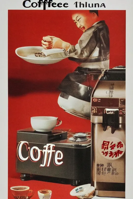 Image similar to coffee advertisment, still life, 1 9 7 0 s japan shouwa advertisement, print, nostalgic