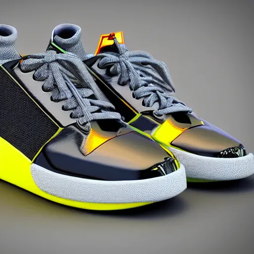 Image similar to Futuristic stylish sneaker made of neon metal and plastic, 3D, unreal engine