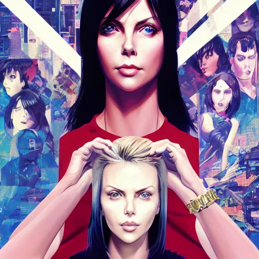 Image similar to charlize theron portrait as manga girl, realistic shaded perfect face, fine details. anime. realistic shaded lighting poster by ilya kuvshinov katsuhiro otomo ghost - in - the - shell, magali villeneuve, artgerm, jeremy lipkin and michael garmash and rob rey