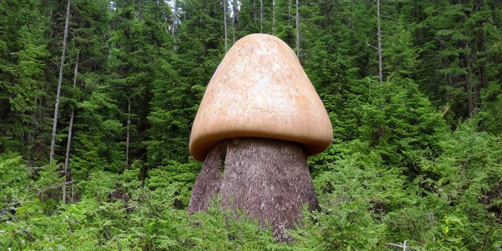 Image similar to tower home made from a giant mushroom, pacific northwest