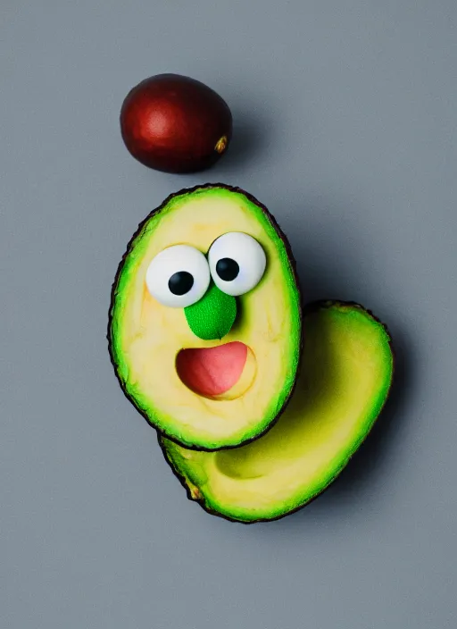 Image similar to dslr photo portrait still of an avocado as a muppet!!!! 8 5 mm f 1. 8