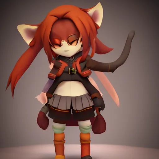 Image similar to cute fumo plush of a foxgirl adventurer, three point lighting, dramatic, anime, vray