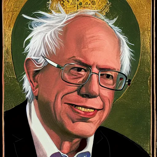 Prompt: Bernie Sanders, portrait, iconographic, Byzantine, icon, historical