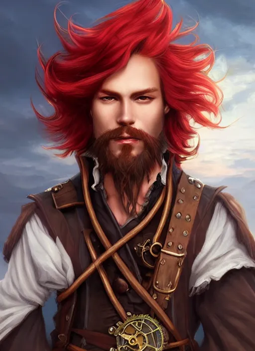 portrait of a male pirate with flowing red hair!!!!!!, | Stable ...