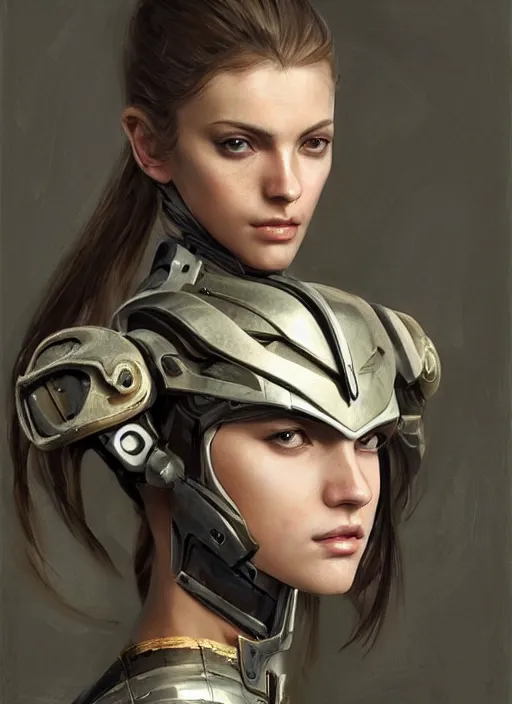 Image similar to a professional painting of a beautiful young female, clothed in military armor, olive skin, long dark hair, beautiful bone structure, symmetrical facial features, intricate, elegant, digital painting, concept art, smooth, sharp focus, illustration, from Metal Gear, by Ruan Jia and Mandy Jurgens and Artgerm and William-Adolphe Bouguerea