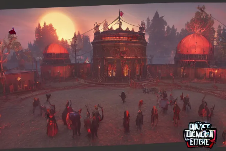 Image similar to 3d sculpt of a huge dark fantasy gothic circus tent, artstaton, League of Legends, red dead redemption2, overwatch, digital illustration