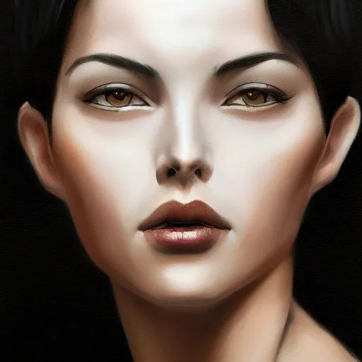 Image similar to portrait of beautiful woman, black short hair, by nick silva, ja mong, greg rutkowsky, digital, soft painting, photorealism