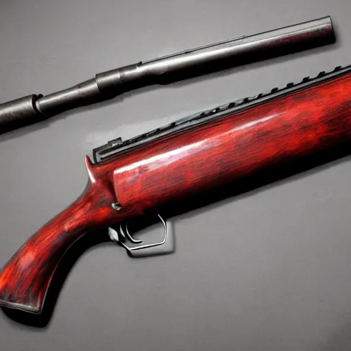 Prompt: a rifle made of red raw flesh and bone, visceral