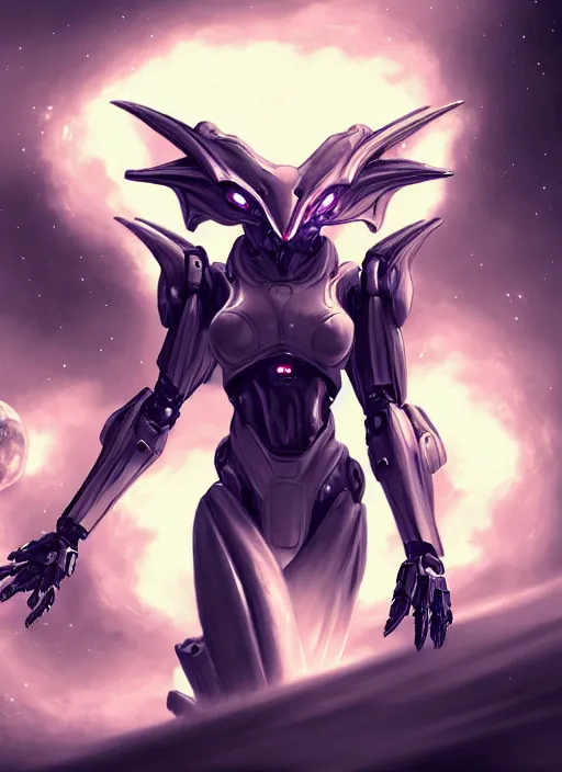 Image similar to cinematic shot, cosmic sized perfectly proportioned stunning beautiful hot anthropomorphic robot mecha female dragon, female dragon head, floating in empty space, nebula sized, larger than galaxies, holding a tiny galaxy, silver armor, epic proportions, epic size, epic scale, furry art, macro art, dragon art, giantess art, warframe fanart, furaffinity, deviantart