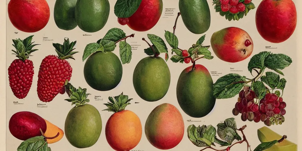 Image similar to catalogue of various vintage fruit illustrations