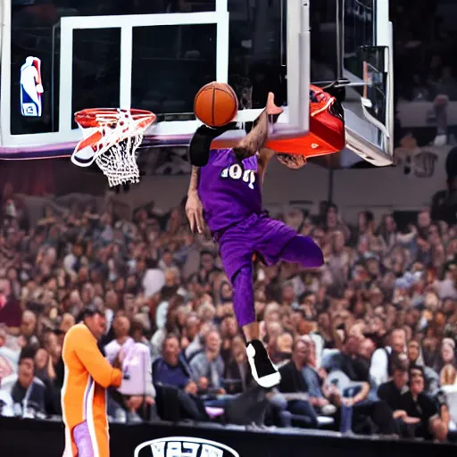 Image similar to photograph of the joker dunking, highlights of the 2 0 1 9 nba slam dunking contest