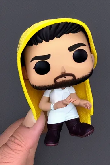 Image similar to “ very photorealistic photo of a hasan piker funko pop on a white background, award - winning details ”