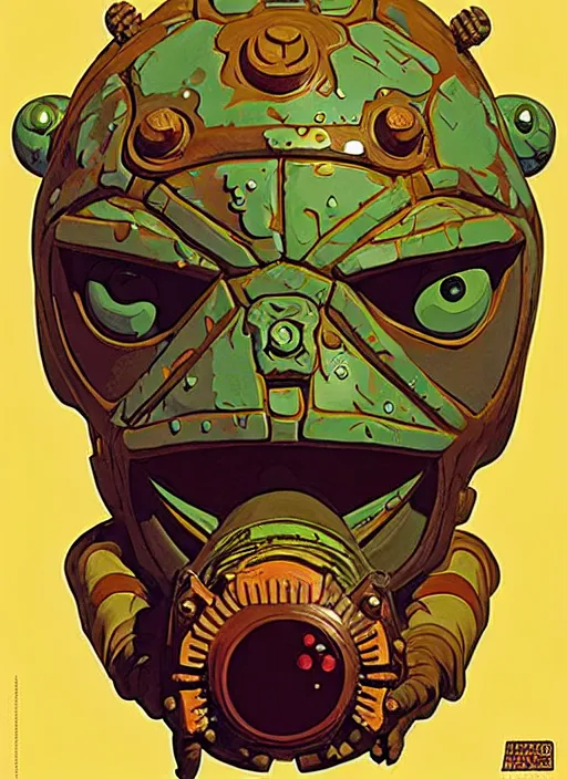 Image similar to biopunk goron mask link from zelda!! portrait illustration, pop art, splash painting, art by geof darrow, ashley wood, alphonse mucha, makoto shinkai