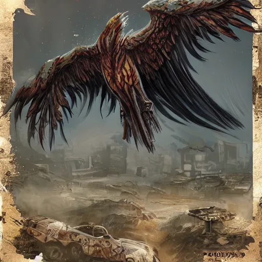 Image similar to post-apocalyptic phoenix, realism