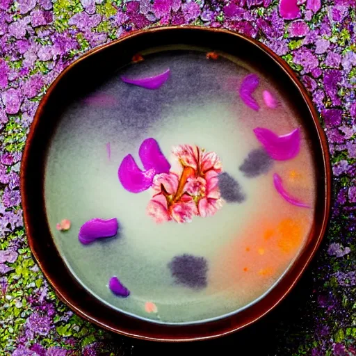 Image similar to waterpaint top view of a bowl of sakura petals soup