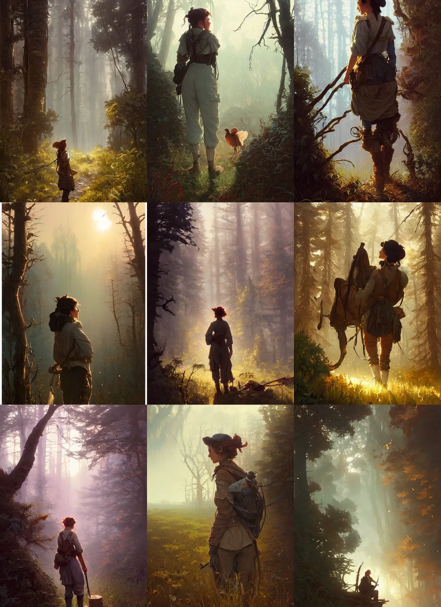 Prompt: portrait a ragged ranger home from her unsuccessful hunt, unreal engine, fantasy art by greg rutkowski, loish, rhads, ferdinand knab, makoto shinkai and lois van baarle, ilya kuvshinov, rossdraws, tom bagshaw, alphonse mucha, global illumination, radiant light, detailed and intricate environment