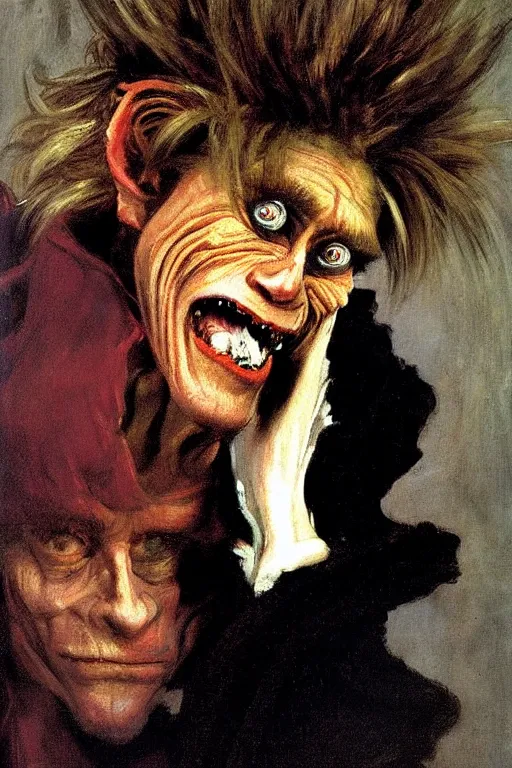 Image similar to willem dafoe goblin king, portrait, painting by francis bacon, by ilya repin, by goya