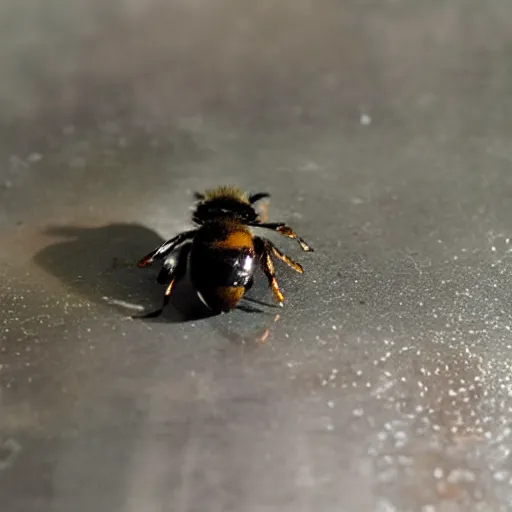 Prompt: a slab of glass that is cracked and the way it cracks look like a bee