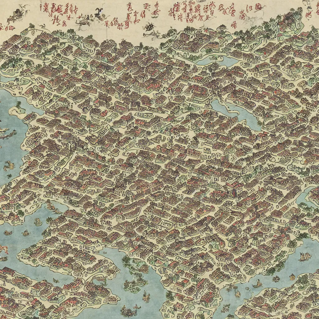 Prompt: An exquisite royal map of Beijing city in 1400